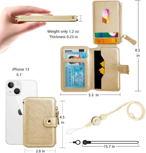 M-Plateau Phone Wallet Stick On PU Leather Card Holder With Zipper Coin Pocket Compatible with iPhone and iPhone Case for Women With 3M Adhesive A...