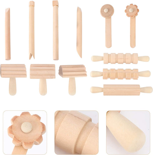 1 Set Wood Clay and Dough Textured Rolling Pins Wooden Clay Stamp for Arts Crafts Christmas Birthday...