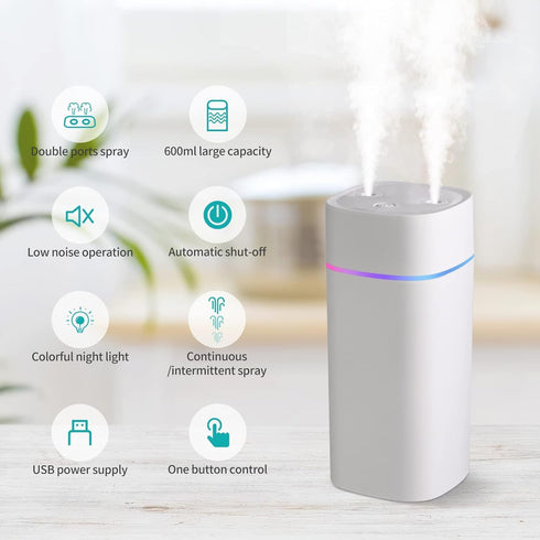 600ml Double Spray Small Humidifier for Bedroom, Mini Humidifier for Plant, Desk,Plant Humidifier with Double Spray, Portable Double Jet Humidifie...
