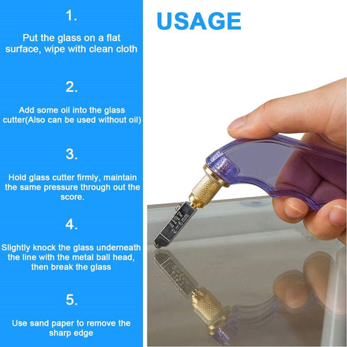 IMT Pistol Grip Oil Feed Glass Cutter Tungsten Carbide, Professional Stained Glass Cutting Tool with 2 Replaceable Head and Oil Reservoir- 2mm-12m...