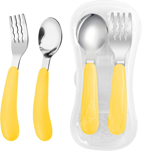 VANRA 2 Pieces Toddler Fork and Spoon Set with Travel Case 18/8 Stainless Steel Toddler Utensils Kids Silverware Children Flatware Child Cutlery S...
