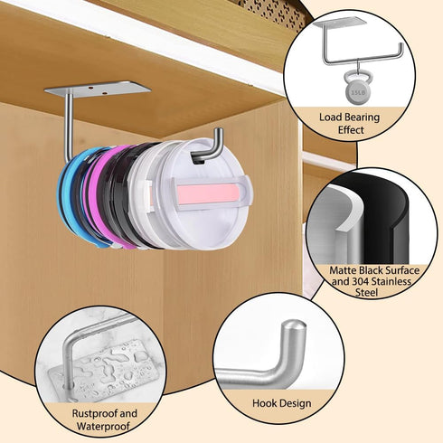 MGahyi Tumbler Lid Organizer, Space Saving Cup Lid Organizer Self-Adhesive or Drilling Tumbler Lid Hook for Kitchen Organizers and Storage(Silver)...