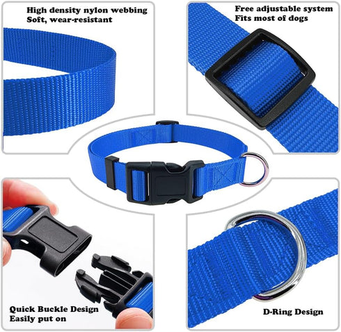 Blue Dog Collar Basic Adjustable Dog Collars for Puppy Small Medium Large Dogs Girls with Breathable Quick Release Nylon Pet Collar...