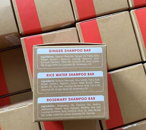 Shampoo Bar Pack 3 - Mix Ginger Rosemary & Rice Water - pH Balanced Hair Growth, Anti Hair Loss, Hair Regrowth Solid Soap Easy for Travel - Sulfat...