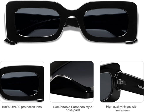 SOJOS Retro 90s Nude Rectangle Sunglasses Womens Mens Trendy Chunky Glasses...