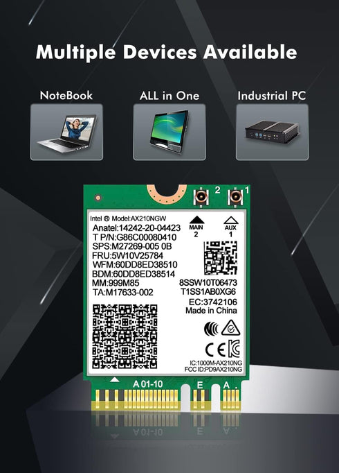 WiFi 6E Wireless Card Intel AX210 NGW Bluetooth 5.3 Tri-Band 5400Mbps Network Adapter for Laptop Support Windows 10/11 (64bit) M.2/NGFF...