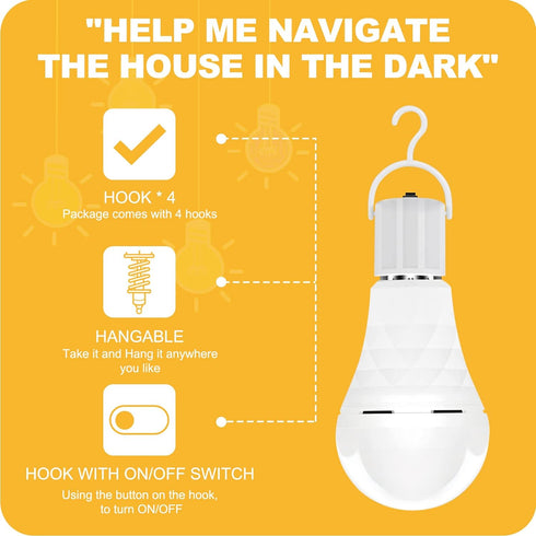 A19 Rechargeable Light Bulbs Emergency Light Bulb for Power Outages, Led Bulb 60 Watt Equiv., Self-charging Light Bulb 1200mAh Battery Backup Ligh...