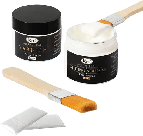 Gilding Adhesive, Gold Leaf Adhesive Kit, 50ml Gilding Epoxy Glue and 50ml Varnish, Water-Based Top Coat for Professional Craft Use...