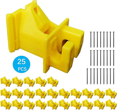 25 Pack Electric Fence Wood Post, Nail on Insulators, Nail In Insulators, 1-1/2 Inch Extender Wood Post Insulators with Nails - Yellow (25 Pack)...