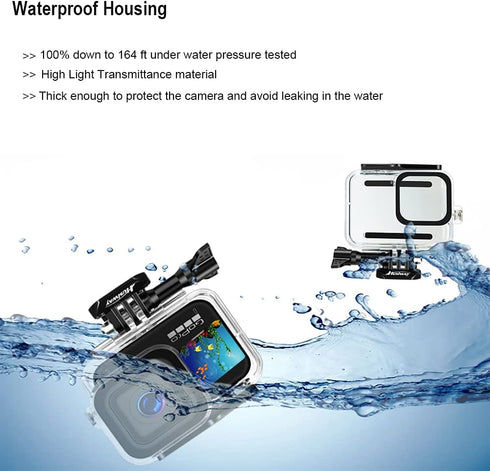 Waterproof Case Housing for GoPro Hero 12 11 10 9 Black Tempered Glass Screen Protector Silicone Sleeve Protective Case Accessories Kit Bundle for...