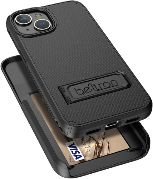 BELTRON Case Holster Combo for iPhone 15, Slim Protective Full Body Grip Case & Swivel Belt Clip 3 in 1 Combo with Kickstand/Card Holder Compatibl...