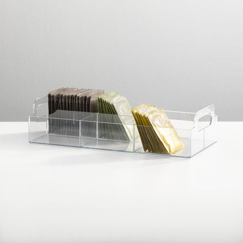 mDesign Compact Plastic Tea Storage Organizer Caddy Tote Bin - 6 Divided Sections, Built-in Handles - Holder for Tea Bags, Packets, Sweeteners and...