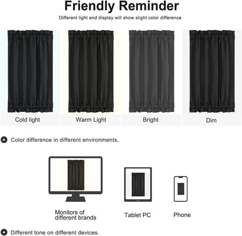 PiccoCasa Blackout French Door Curtain Panel - Blackout Door Curtain Solid Drapery with Tiebacks - 1 Panel Black W25 x L40...