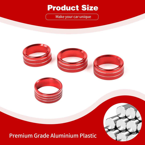 for Jeep JL AC/Radio/Headlight Knob Cover Trim Ring for Jeep Wrangler JL JLU Gladiator JT 2018-2024 Red Interior Accessories 4pcs...