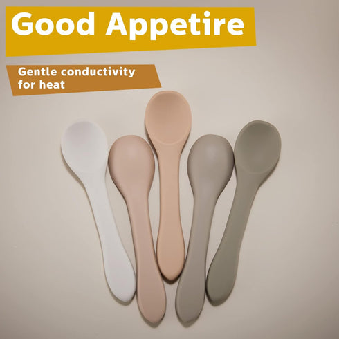 5 Pieces Silicone Baby Spoons Kids Utensils Self Feeding Supplies First Stage Baby Heat Resistant Food Spoon Safe Infant Baby Spoon for Over 6 Mon...