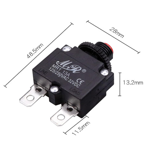 13 Amps Thermal Circuit Breakers 125/250V AC 32V DC Push Button Manual Reset Overload Protector Switch 13A 2 Pack with Transparent cover...