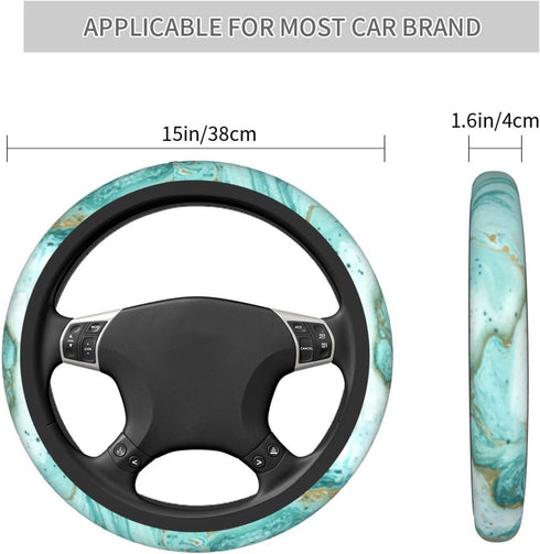Teal Green Steering Wheel Cover Universal 15 Inch Turquoise Marble Steering Wheel Protector Covers Anti-Slip Neoprene Auto Car Accessories for Wom...