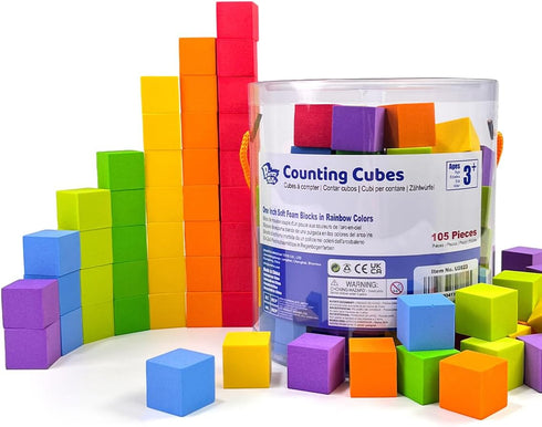 Foam Counting Blocks, 105 Pieces 1 Inch Soft Rainbow Math Counters Cubes, Math Manipulatives Preschool, Classroom Learning Supplies, Stacking Bloc...