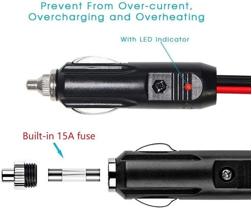 KUNCAN 4FT 12v 2-Way Car Cigarette Lighter Female Socket Y Splitter to Male Plug with Double Socket Outlet, Dual Socket Extension Charger Port Ext...