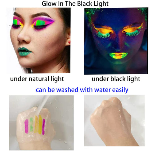Glow in The Black Light Face & Body Paint, Neon Glow Fluorescent Face Paint Crayons for Halloween Club Makeup Xmas Glow Party...