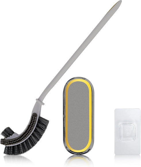 Bathroom Toilet Bowl Brush and Holder Set, Curved Design Toilet Brush Strap for Deep Cleaning, Wall Mounted Multifunctional No Dead Corner Toilet ...