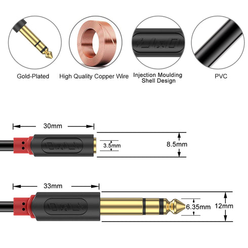 J&D 3.5mm to 1/4 Headphone Adapter Cable, Gold Plated Audiowave Series 3.5mm 1/8 inch Female TRS to 6.35mm 1/4 inch Male TRS PVC Shelled Stereo Au...