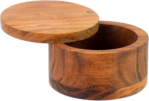 Kaizen Casa Acacia Wood Salt or Spice Box with Swivel Cover perfect for keeping table salt, gourmet salts, herbs or favorite seasonings, close at ...