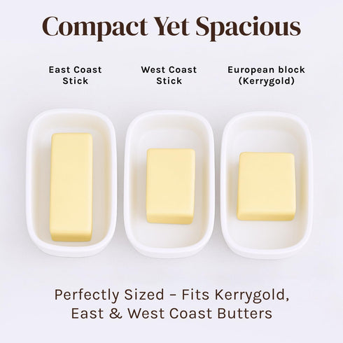 Eco Modern Bamboo Fiber Butter Dish with Lid For Countertop – White Butter Crock Holder – Small Tray Fits Kerrygold, European Style Sticks - Dishw...