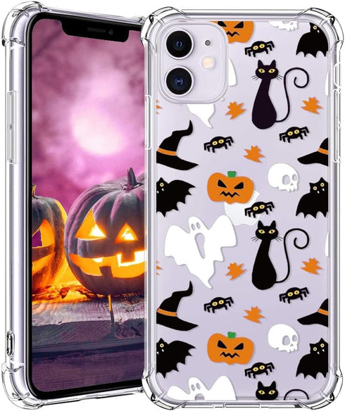 Halloween Clear Phone Case for iPhone 11, Ghost Pumpkin Pattern Case Cover Soft TPU Protective Slim Shockproof Cover Boys Girls Phone Case for iPh...