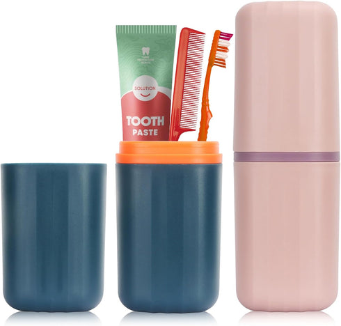 Travel Toothbrush Case,2pcs Travel Toothbrush Cup Holder Toothpaste Storage Containers, Portable Toothbrush Case for Travel Camping Business Schoo...