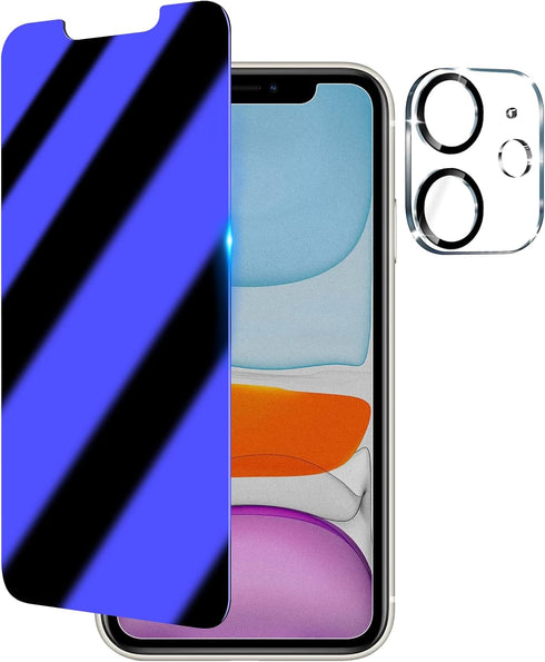iPhone 11 Anti Blue Light Privacy Screen Protector with Camera Lens Protector, Blue Light Blocking Eye Protection 9H Tempered Glass, Anti Glare An...
