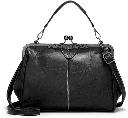 Segater® Women Retro Hollow Oil Wax PU Leather Handbag Kiss Lock Crossbody Purse Vintage Messenger Bag Tote...