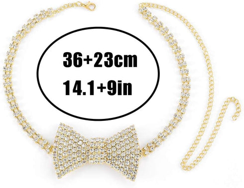 Sethexy Sparkly Rhinestone Choker Glitter Bowtie Necklace Bowknot Tennis Chain Party Nightclub Wedding Costume Jewelry for Women...
