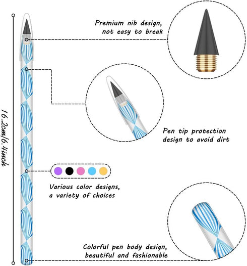 AUAUY 5 PCS Inkless Pencil, Infinity pencil, Reusable Everlasting Pencil, Cute Erasable Portable Pencil for Writing, Drawing, Drafting, Students H...