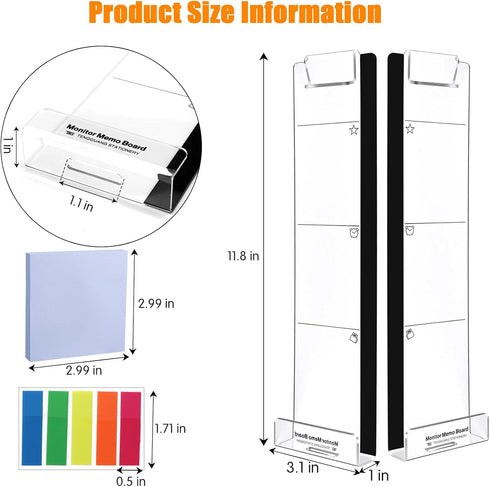 SIBEITU Monitor Memo Board, Multifunction 2Pcs Office Desk Accessories Sticky Note Holder, Acrylic Computer Screen Message Memo Board, Desk Access...