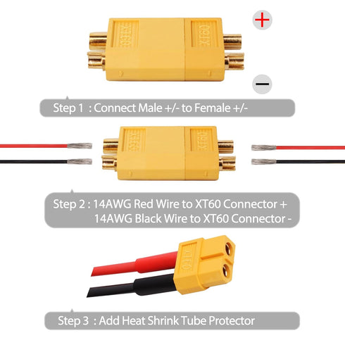 XT60 XT-60 Connectors with 2M 14 AWG Silicone Wire, XT60 Cable Set with 5mm Heat Shrink Tube for DIY Custom RC Lipo Battery Drone Car Boat (10 Pai...