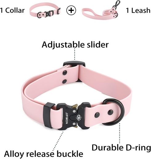 Waterproof Dog Collar and Leash Set Adjustable Quick Release Buckle Collar Leash for Small Medium Large Dogs (Large, Purple)...