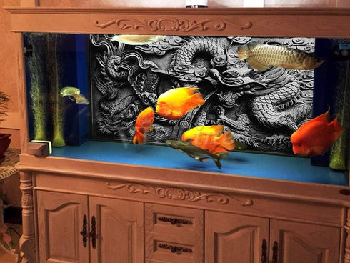Dragon Relief Aquarium Background Poster PVC Fish Tank Decorations Landscape (24" x 12"/ 61 x 30cm)...