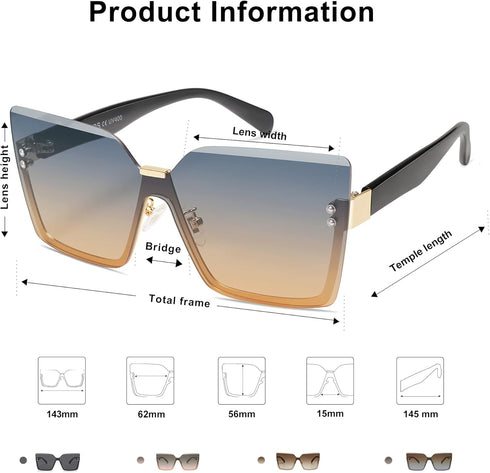 SOJOS Trendy Square Oversized Sunglasses Womens Big Rimless UV400 Ladies Shades SJ1160...