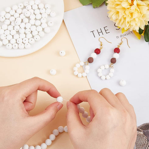 PH PandaHall 470 Pcs 7.6~8mm White Lava Beads Dyed Volcanic Stone Beads for Jewelry Making...