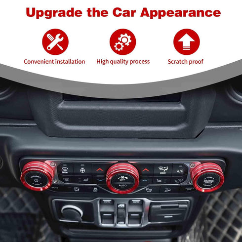 for Jeep JL AC/Radio/Headlight Knob Cover Trim Ring for Jeep Wrangler JL JLU Gladiator JT 2018-2024 Red Interior Accessories 4pcs...