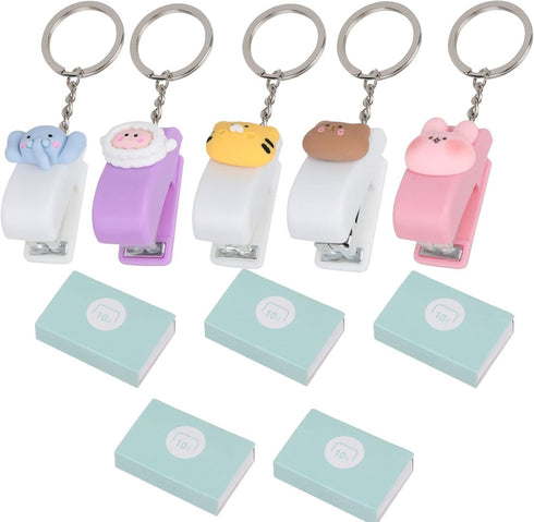 Mini Stapler Set, 5 Pcs Cute Stapler Key Chain with 5 Pcs Staples, Portable Mini Stapler for Office...