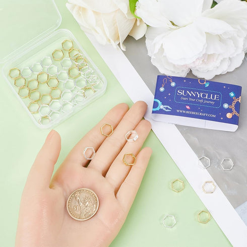 SUNNYCLUE 1 Box 60Pcs Hollow Bead Frame Real 24k Gold Plated Beading Frame 925 Sterling Silver Plated Hexagon Spacer Bead Frames Findings for Jewe...
