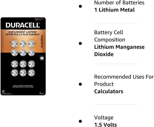 12 Duracell DL2032 Duralock Lithium Batteries Cell Button Electronics (2x6)...