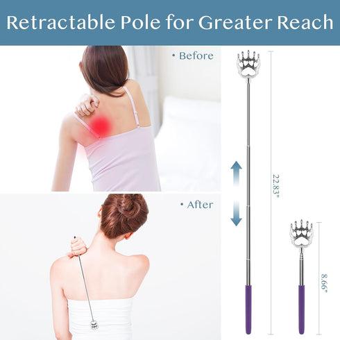 (4-Pack) Portable Extendable Telescopic Bear Claws Metal Back Scratchers/Hand Massager/Backslap with Rubber Handles...