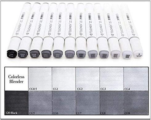 12 Colors Grayscale Art Marker Pen Double-Ended Sketch Markers Alcohol Based Ink Neutral Gray Tones Art Supplies (12 Colors Cool gery style)...