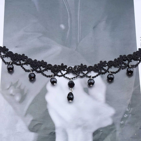 Vintage Black Lace Choker Necklace Black Teardrop Crystal Choker Necklace Gothic Hollow Lace Necklaces 90s Victorian Tattoo Necklace Jewelry for W...
