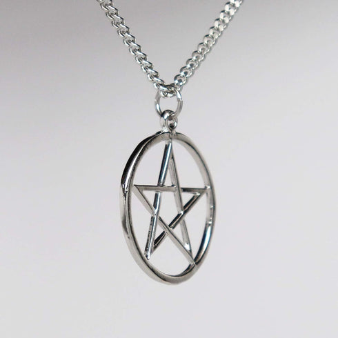 Pentacle Pentagram Polished Silver Finish Medieval Renaissance Pendant Necklace...