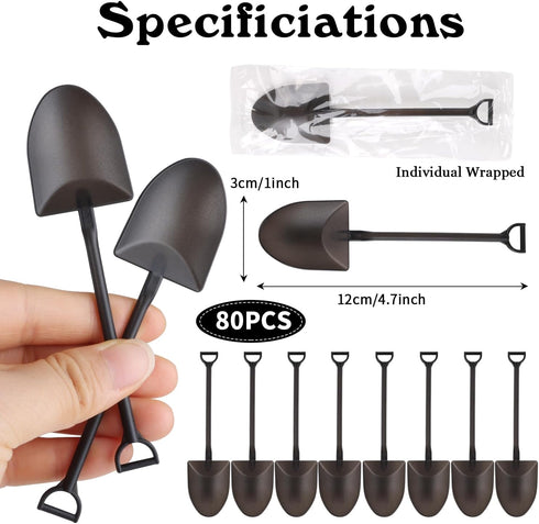 80pcs Mini Shovel Spoons Disposable Platsic Dessert Shovel Shaped Spoon for Ice Cream Pudding Yogurt Party Supply,Black...