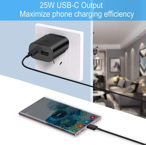USB C Fast Charger, 25W Samsung Charger Fast Charging, Dual Port C Charger with 6FT Cable for Samsung Galaxy S23,S22, S22 Plus, S20/S21 Ultra Plus...